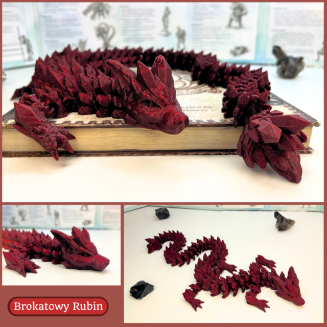 Przegubowy smok kryształowy (Brokatowy Rubin, XL, 70cm)