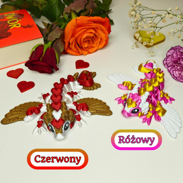Przegubowy Smok Serduszkowy (M, figurka, różne kolory)